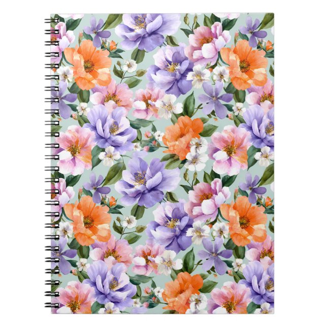 Dämpade färgglada blommor Boho blomma  Anteckningsbok (Framsidan)