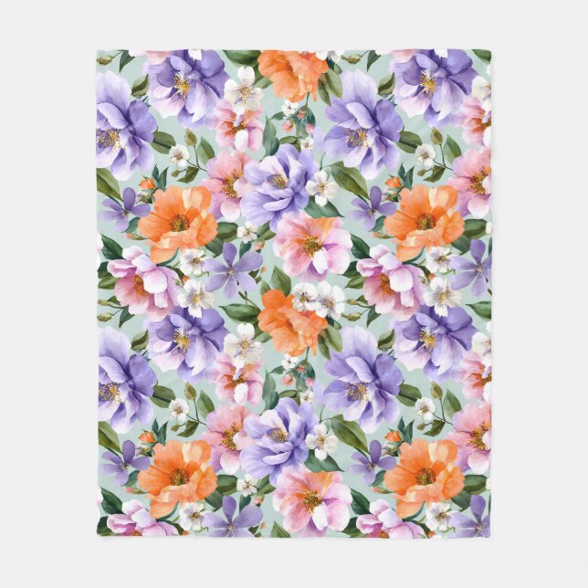 Dämpade färgglada blommor Boho blomma  Fleecefilt (Framsidan)