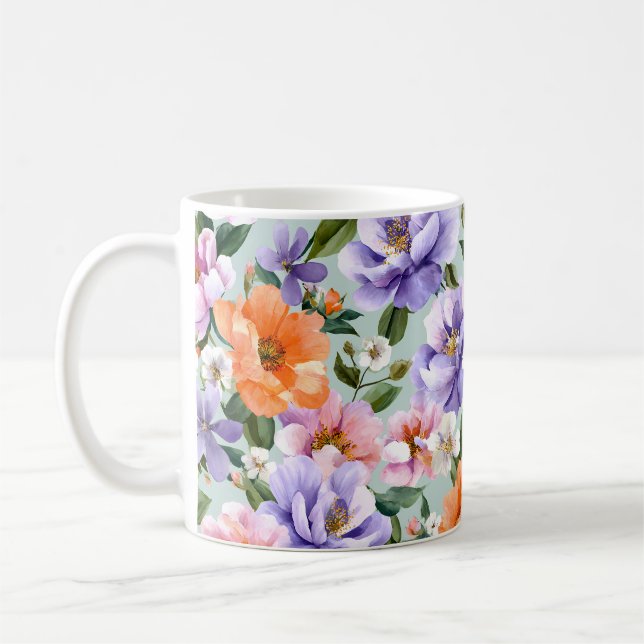 Dämpade färgglada blommor Boho blomma  Kaffemugg (Vänster)