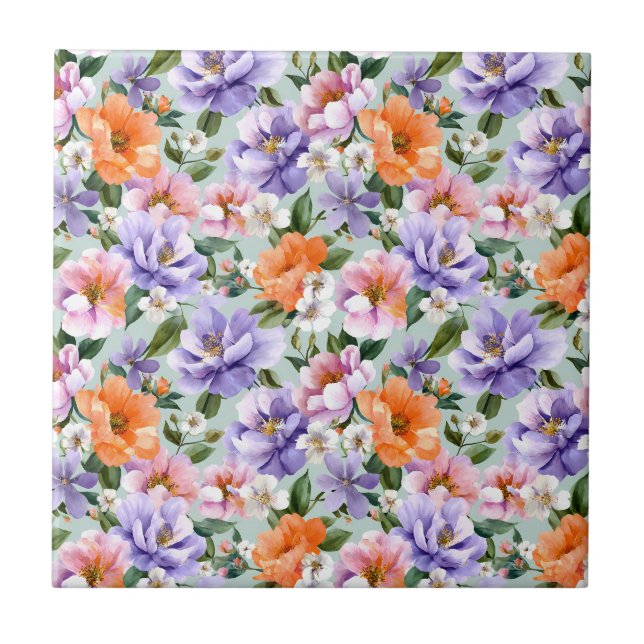 Dämpade färgglada blommor Boho blomma  Kakelplatta (Framsidan)