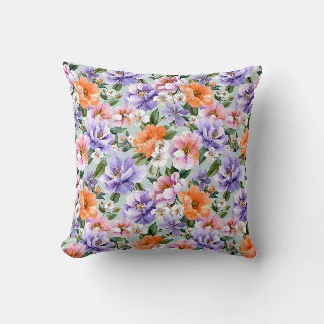 Dämpade färgglada blommor Boho blomma  Kudde (Framsida)