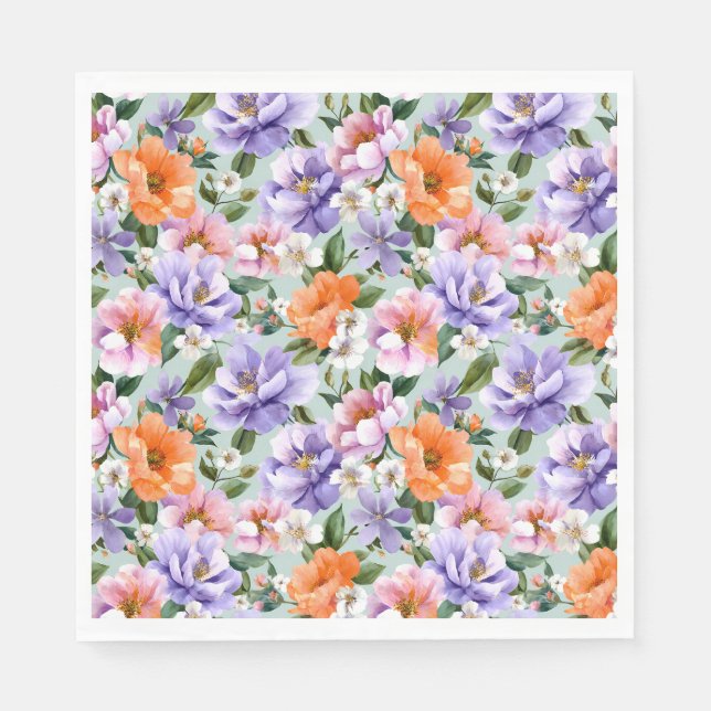 Dämpade färgglada blommor Boho blomma  Pappersservett (Framsidan)