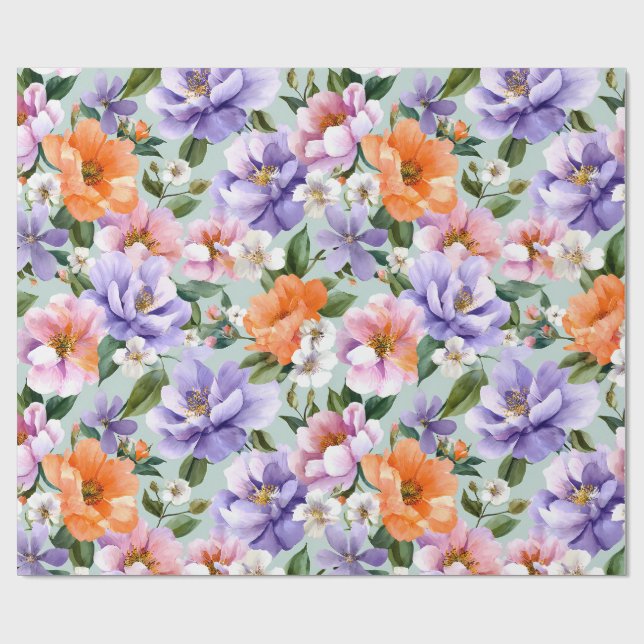Dämpade färgglada blommor Boho blomma  Presentpapper (Platt)