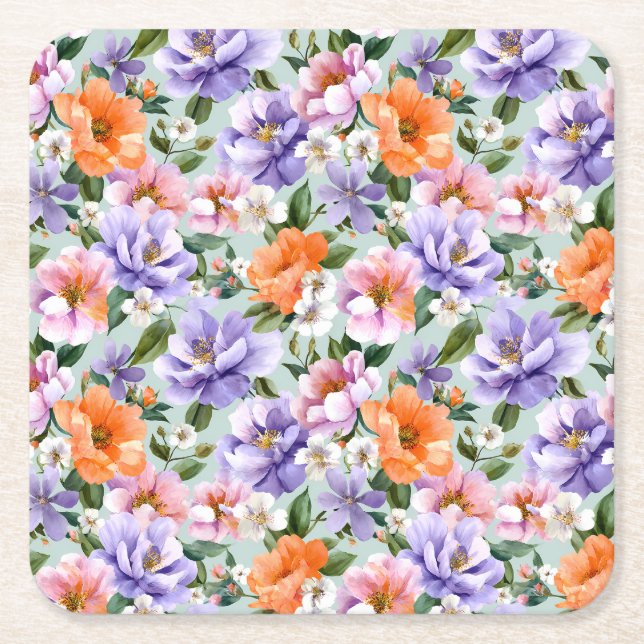 Dämpade färgglada blommor Boho blomma  Underlägg Papper Kvadrat (Framsidan)