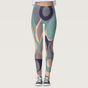 Dämpade lila och blå abstrakta vågor leggings