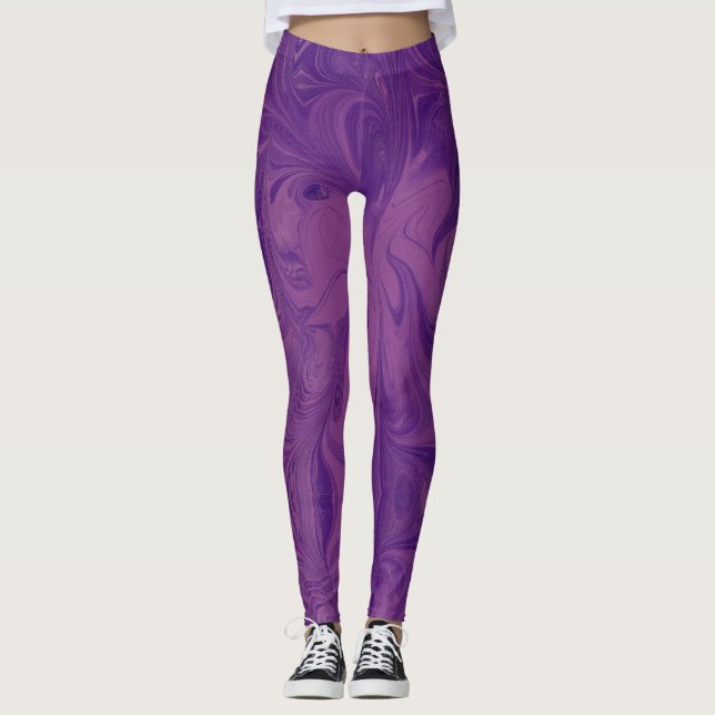 Dämpade lilor marmorerad damasker leggings (Framsida)