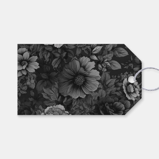 Dämpade nyanser av grått blomsterbakgrund presentetikett (Framsidan (Horisontell))