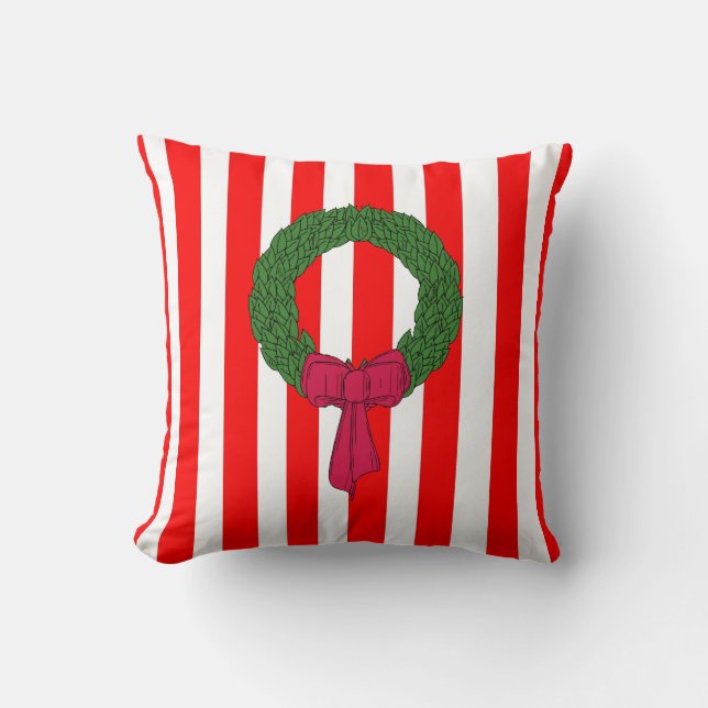 Dämpar den röda gröna randkranen för god jul kudde (Framsida)