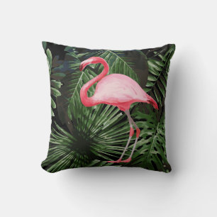 Dämpar den tropiska rosa flamingoen för palmträdet kudde