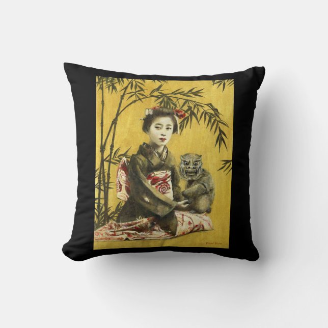 Dämpar det japanska geisha- och demonkast för kudde (Framsida)