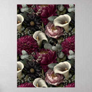 Dämpat blomster Mönster med Dahlias och Calla Lili Poster