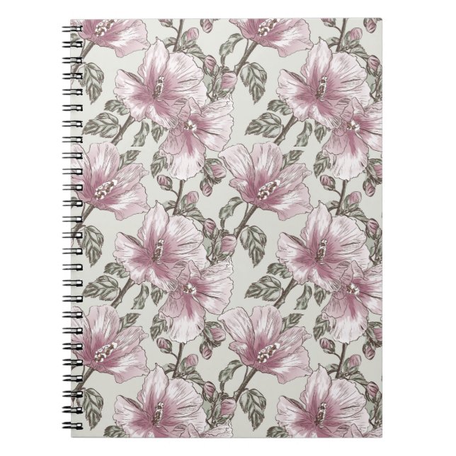 Dämpat rosa hibiskusblommamönster anteckningsbok med spiral (Framsidan)