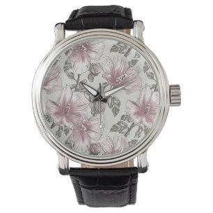 Dämpat rosa hibiskusblommamönster armbandsur