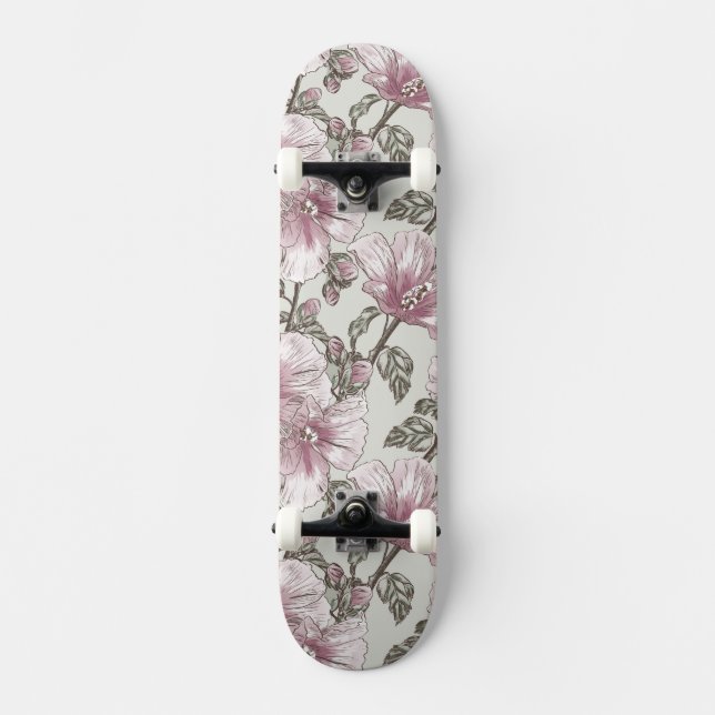 Dämpat rosa hibiskusblommamönster skateboard bräda 20 cm (Framsida)