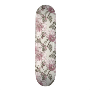 Dämpat rosa hibiskusblommamönster skateboard bräda 20 cm