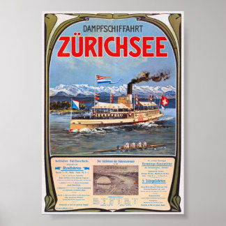 Dampfschiffahrt Zürichsee Vintage affisch 1900