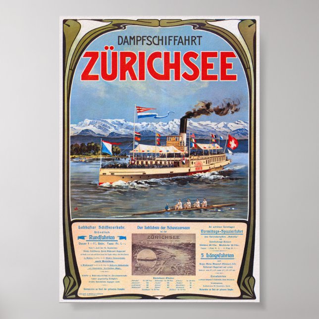 Dampfschiffahrt Zürichsee Vintage affisch 1900 (Framsidan)