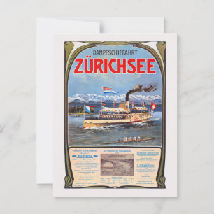 Dampfschiffahrt Zürichsee Vintage affisch 1900 Vykort