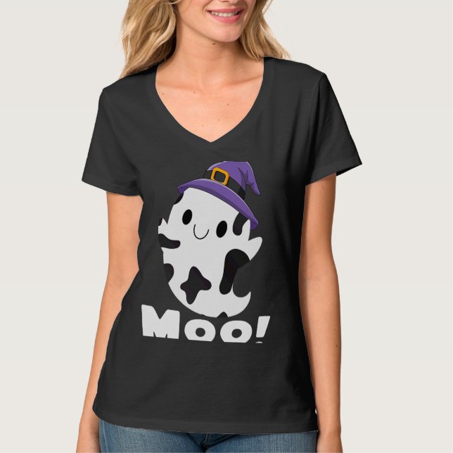 Dampojkar i Moo Cow Ghost Halloween T Shirt (Framsida)