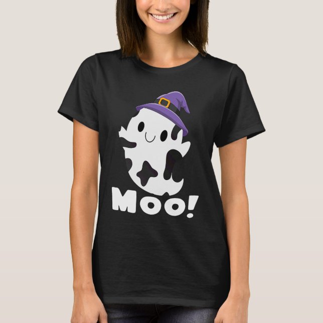 Dampojkar i Moo Cow Ghost Halloween T Shirt (Framsida)