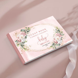 Damrosa blommor Eukalyptus Baby Shower Gästbok