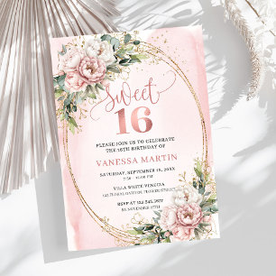 Damrosa blommor Eukalyptus Sweet 16 Inbjudan