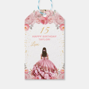 Damrosa prinsessa Quinceañera Grattis på födelseda Presentetikett