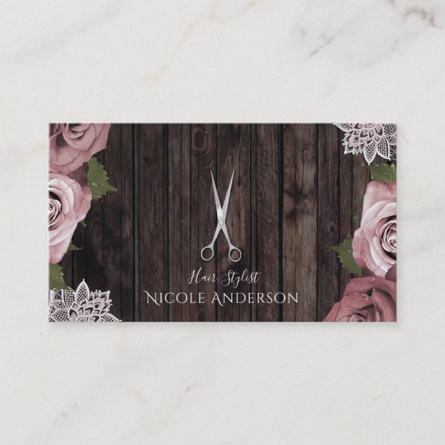 Damrosa Rosa Chic Salong Frisör Saxar Visitkort (Framsida)