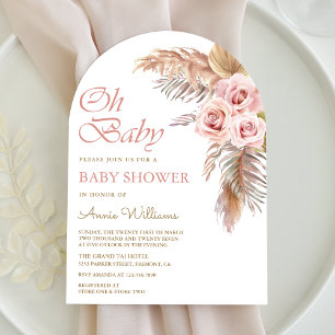 Damrosa rosor Pampasgräs valv Baby Shower Inbjudningar