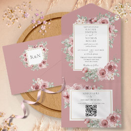 Damrosblommig QR-kod Bröllop