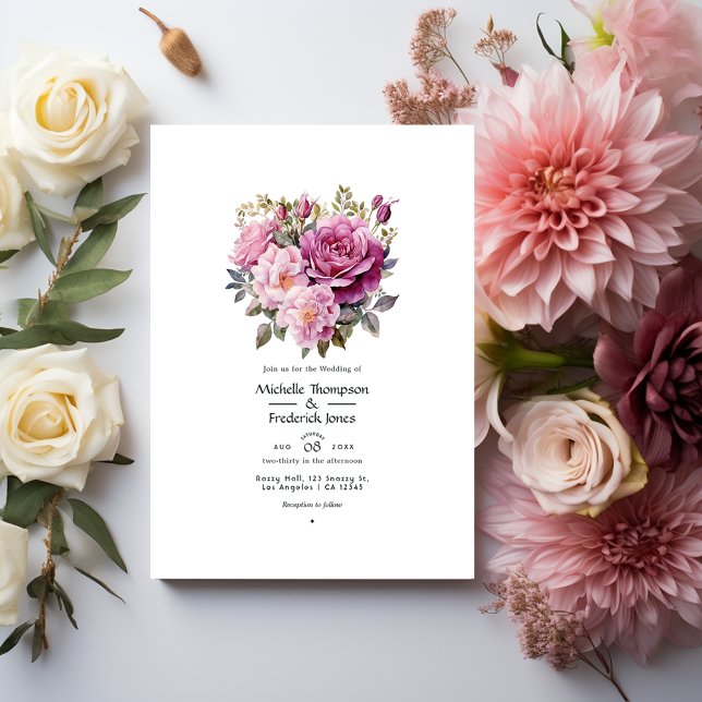 Damrosbröllop med blommor inbjudningar (Skapare uppladdad)