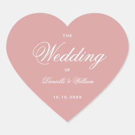 Damrosbröllop Rosa Hjärtan Elegant Kalligrafi Hjärtformat Klistermärke