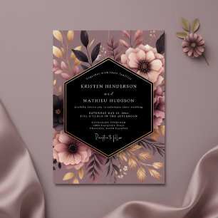 Damrosbröllopsförtrollning med blommor inbjudningar