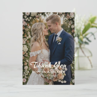 Damrosbrudros Floral Bröllopsfoto Tack Kort