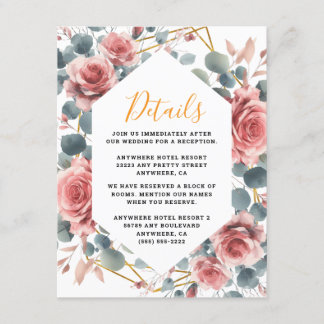 Damrosor Elegant Rosa Mauve Guld Blommig Tilläggskort