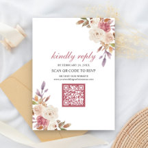 Damrosrosa Blommig QR-kod RSVP Bröllop