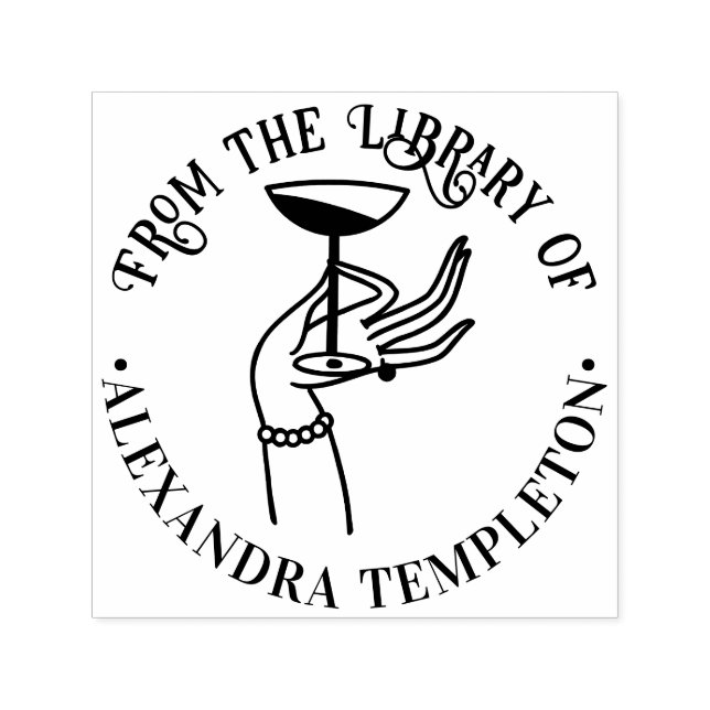 Dam's Hand Holding Champagne Glass Bibliotek Bok Självfärgande Stämpel (Design)