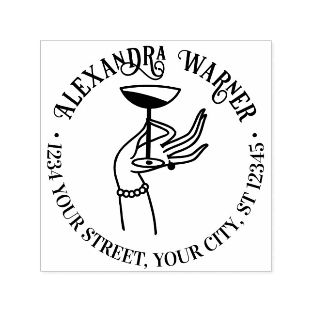 Dam's Hand Holding Champagne Glass Returadress Självfärgande Stämpel (Design)