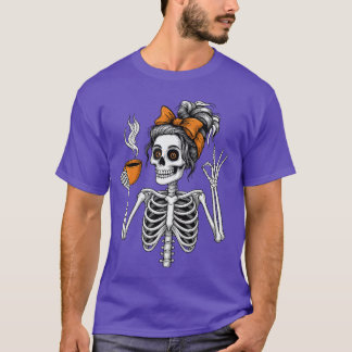 Damsskelett Kaffeälskare Halloween Pumpkin Spo T Shirt