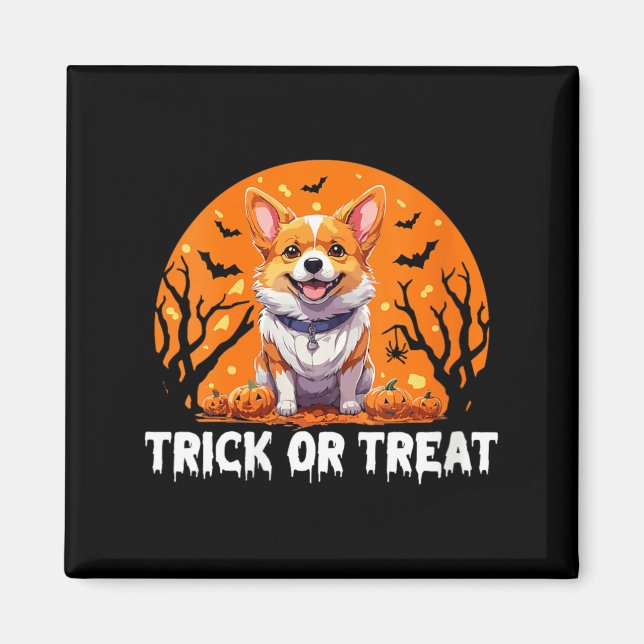 Damstrick eller Bus Halloween Hund V-ringad hals Magnet (Framsidan)