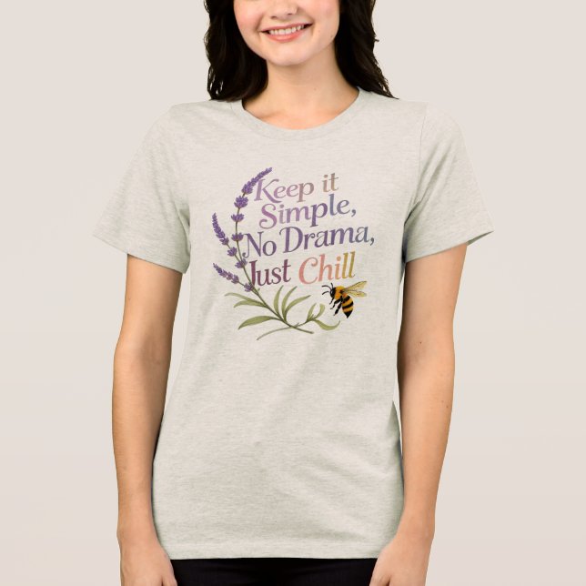damtri-blandad T-shirt med lavendel och bi (Framsida)