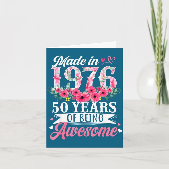 Damtröja 50-årsdag Född 1976 Blommig Kort (Framsida)