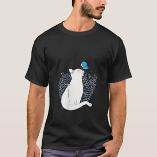 Damvit katt och blå fjäril Djur Whimsic T Shirt