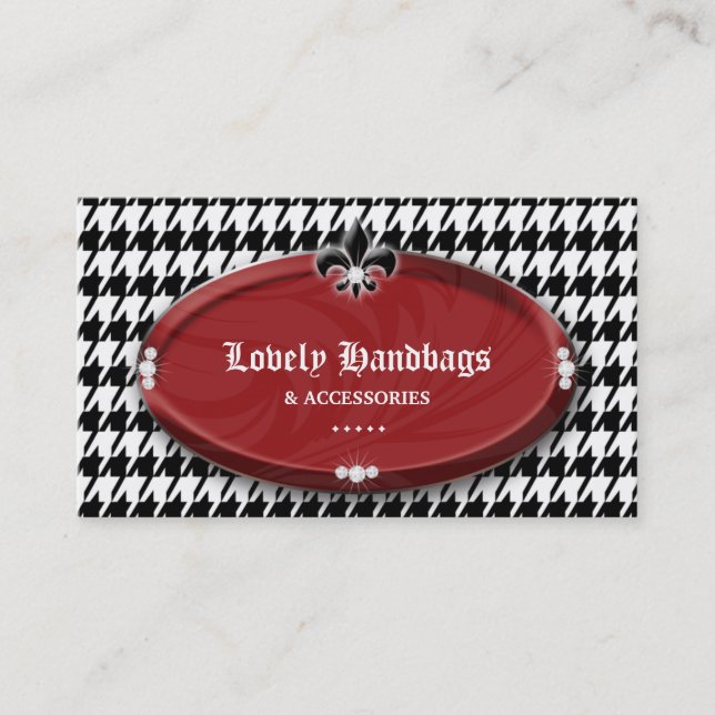 Dana Houndstooth Fleur de lis Smycken röd Bl Visitkort (Framsida)