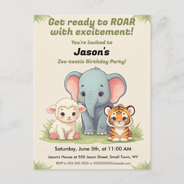 Dånande Zoo Födelsedagskort Vykort (Framsida)