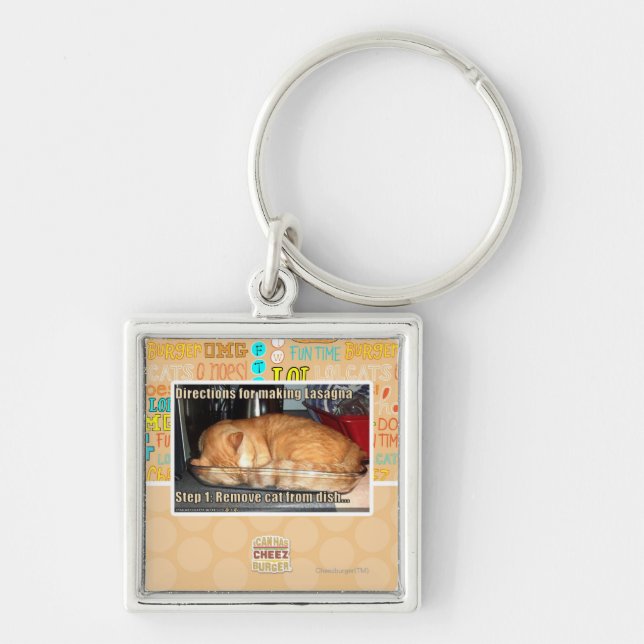 Danandelasagna Fyrkantig Silverfärgad Nyckelring (Framsidan)