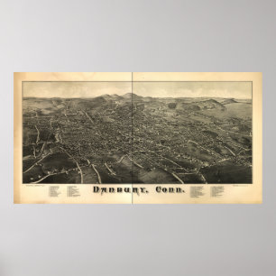 Danbury Connecticut 1884 Panoramic Karta Poster