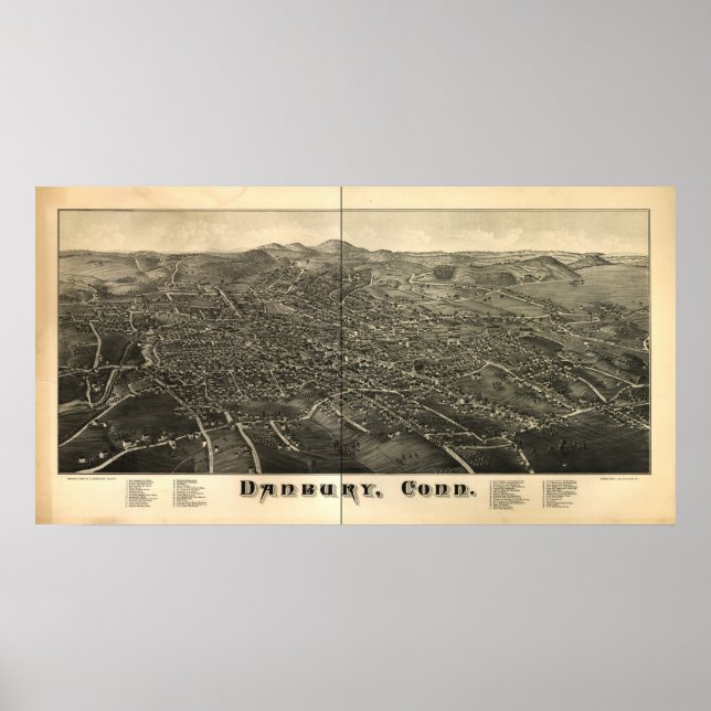 Danbury Connecticut 1884 Panoramic Karta Poster (Framsidan)
