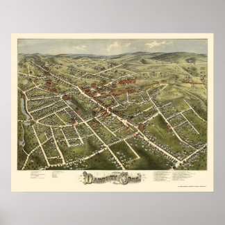 Danbury, CT Panoramic Karta - 1875 Poster
