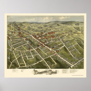 Danbury panorama- karta för CT - 1875 Poster